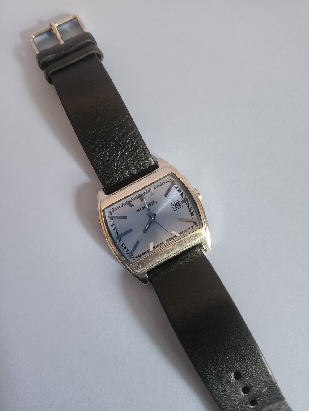 Fossil Men's Black Leather Strap Watch with Silver Square Dial JR8117 PARTS ONLY